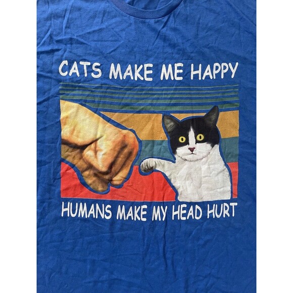 Cats Make Me Happy Humans Make‎ My Head Hurt Blue T Shirt 3XL - Picture 2 of 9